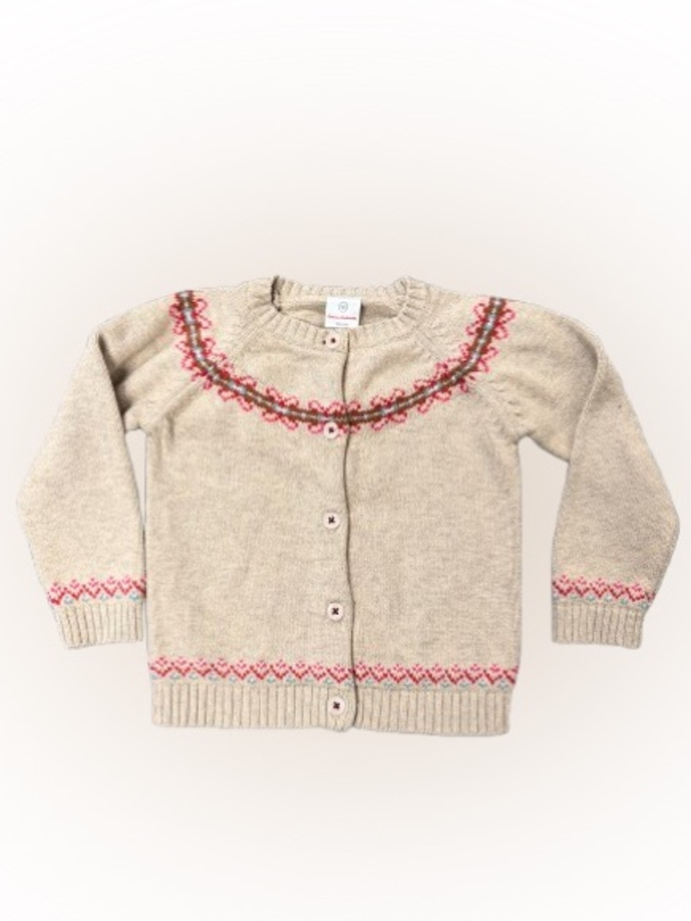 Hanna Andersson Girls XS 90 Size 3 Fair Isle Merino Wool Cotton Cardigan Sweater